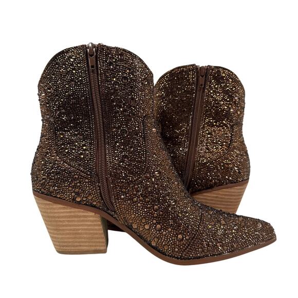 Betsey Johnson Western Boots Diva Womens 8 Shiny Brown Rhinestones Pointed Toe - Picture 7 of 13